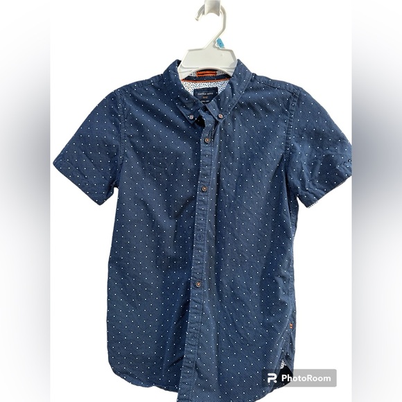 Cactus Boys Short Sleeve Button Down Shirt in Blue with White Dots| size: 10/12 - Picture 1 of 5